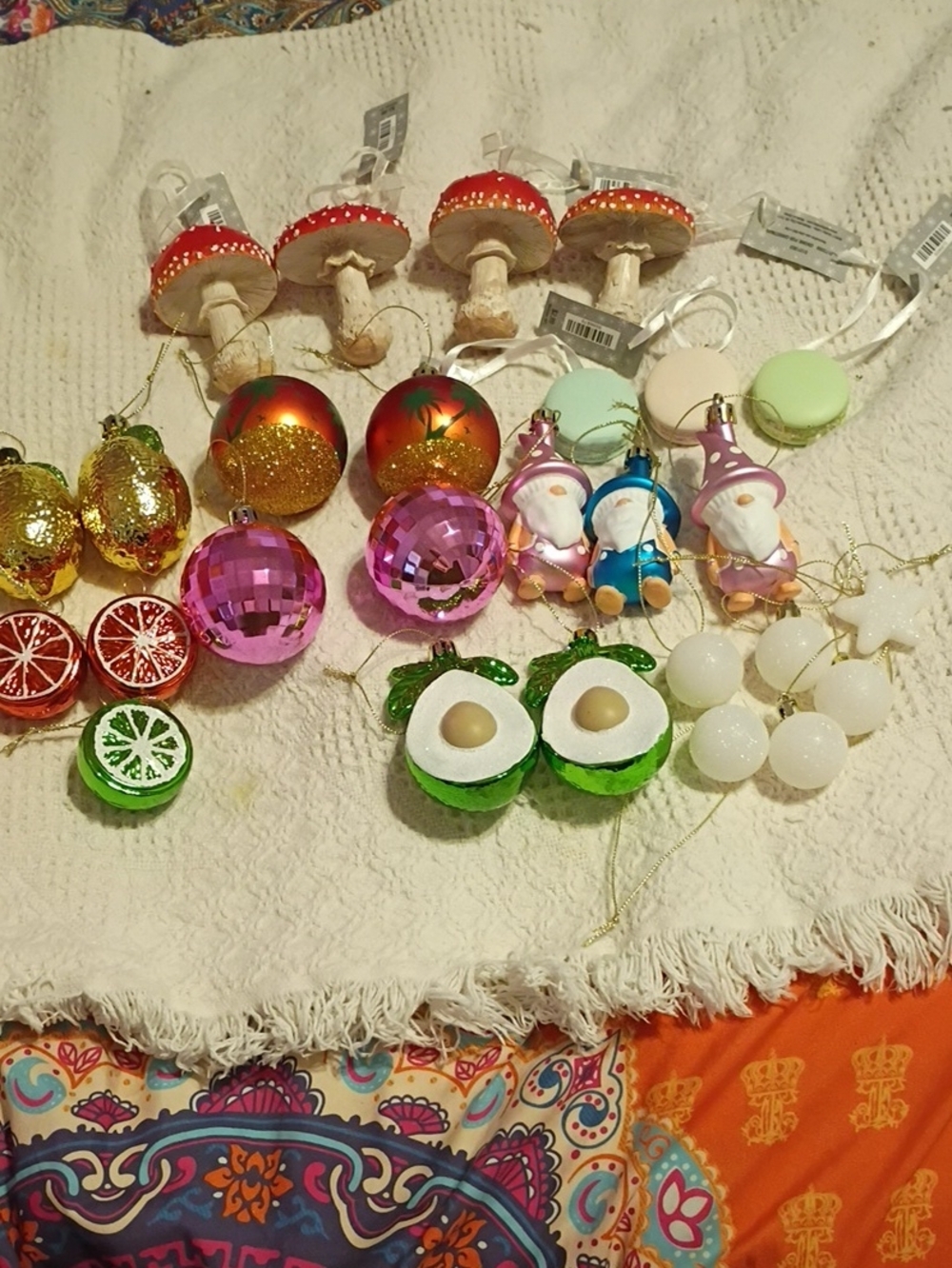 27 Assorted Ornaments - Pink, Green, Red, Gold, White